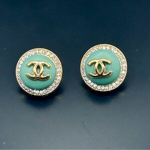 Designer Inspired-Green and Gold Logo Earrings